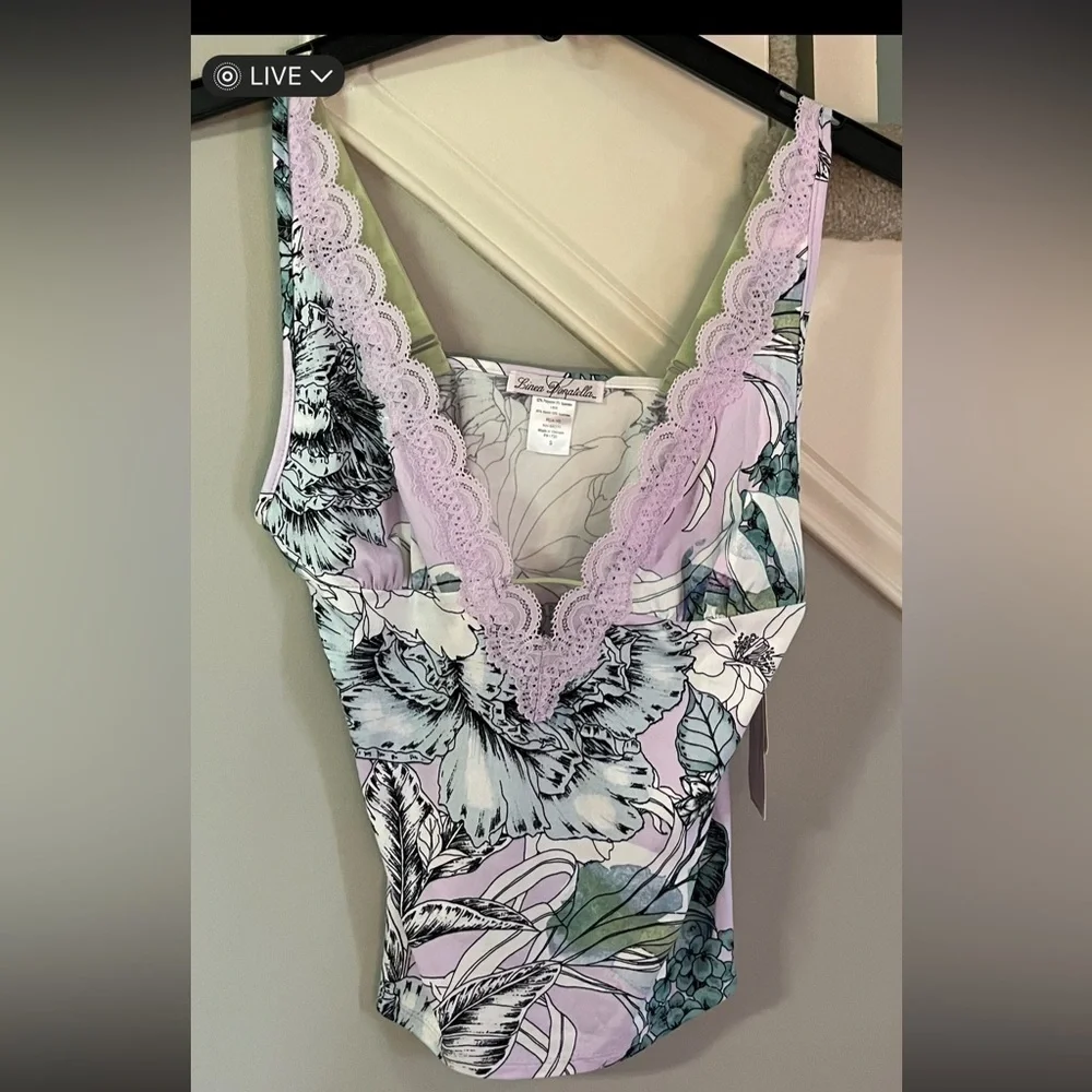 NWT Linea Donatella Purple Palm Garden Cami